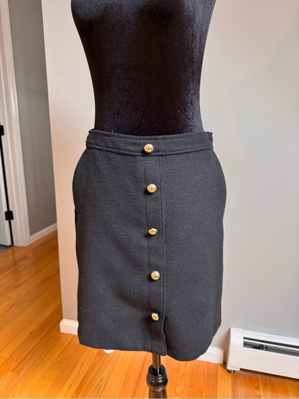 LOFT Black Pencil Skirt with Gold Buttons